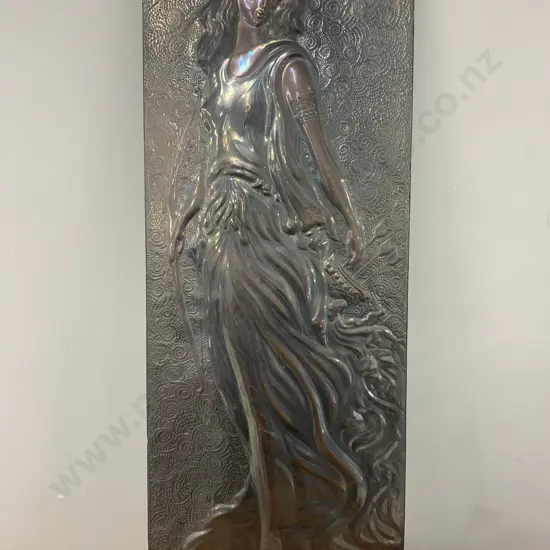 Vintage Brass / Copper? Repousse Relief Woman With Bow & Arrows, 70 x 27cm