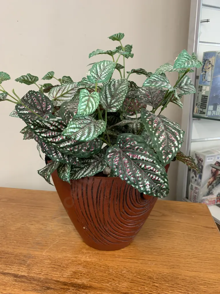 Oval Vase, Brown With Black Swirl And Faux Plant Image 1++