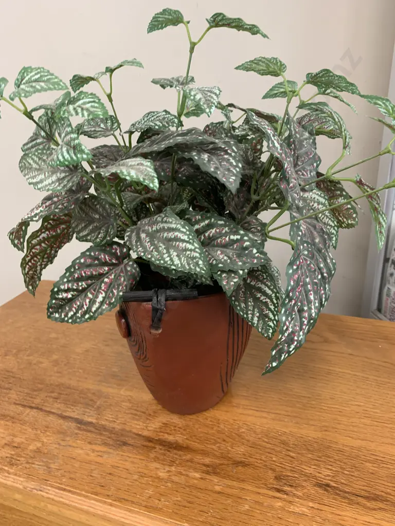 Oval Vase, Brown With Black Swirl And Faux Plant Image 1++