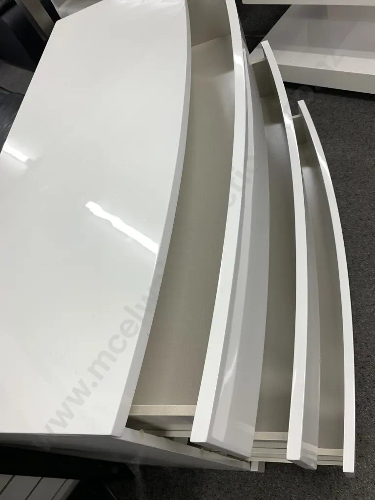 White Lacquered 3 Drawer Lowboy, Curved Front, H81 W110 D44.5cm Image 1++