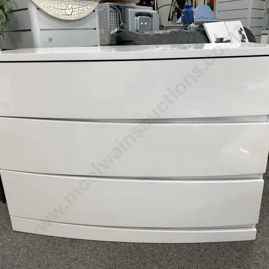 White Lacquered 3 Drawer Lowboy, Curved Front, H81 W110 D44.5cm