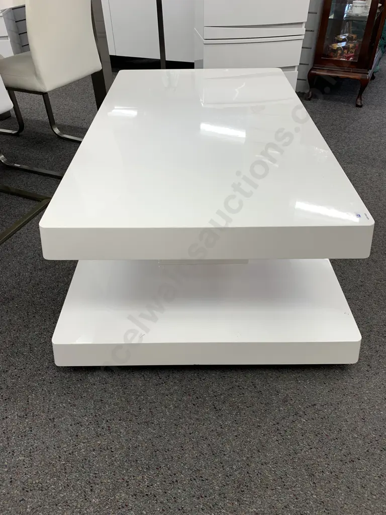 White Lacquered Two Tier Graduated Rectangular Coffee Table, H45 W130 D79cm Image 1++