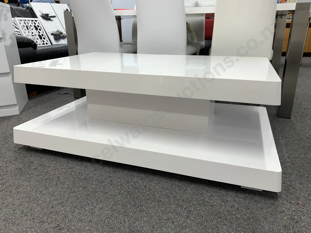 White Lacquered Two Tier Graduated Rectangular Coffee Table, H45 W130 D79cm Image 1++