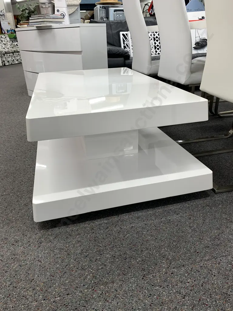 White Lacquered Two Tier Graduated Rectangular Coffee Table, H45 W130 D79cm Image 1++