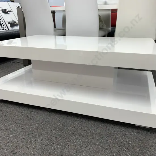 White Lacquered Two Tier Graduated Rectangular Coffee Table, H45 W130 D79cm