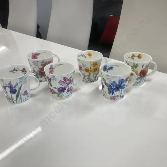 Set Of Six Dunoon Bone China Country Garden Coffee Cups