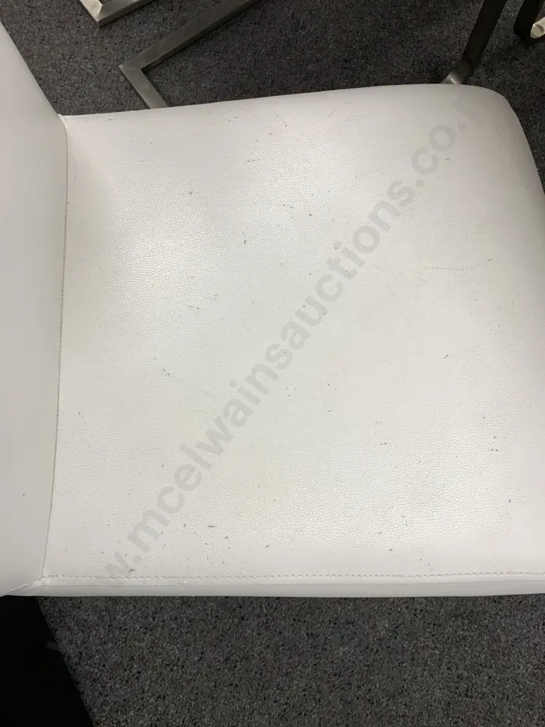 Modernist White Lacquered Rectangular Table & 6 White Leather Effect Chairs With Cantilever Bases Image 1++