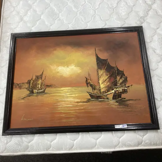 Original Artwork Pair Of Junks Signed By Artist, 52 x 68cm