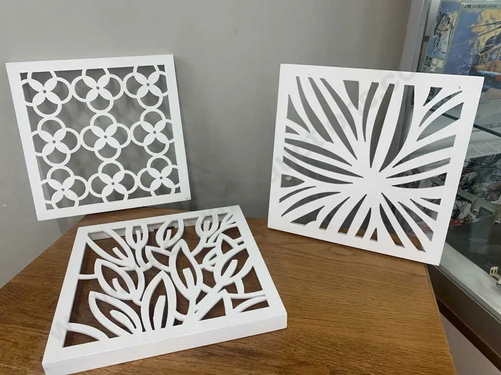 Decorative White Square Wall Art x 3, 34 x 34cm Image 1++