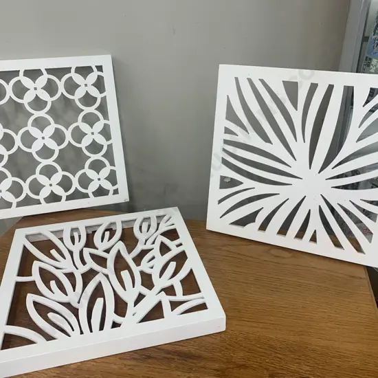 Decorative White Square Wall Art x 3, 34 x 34cm