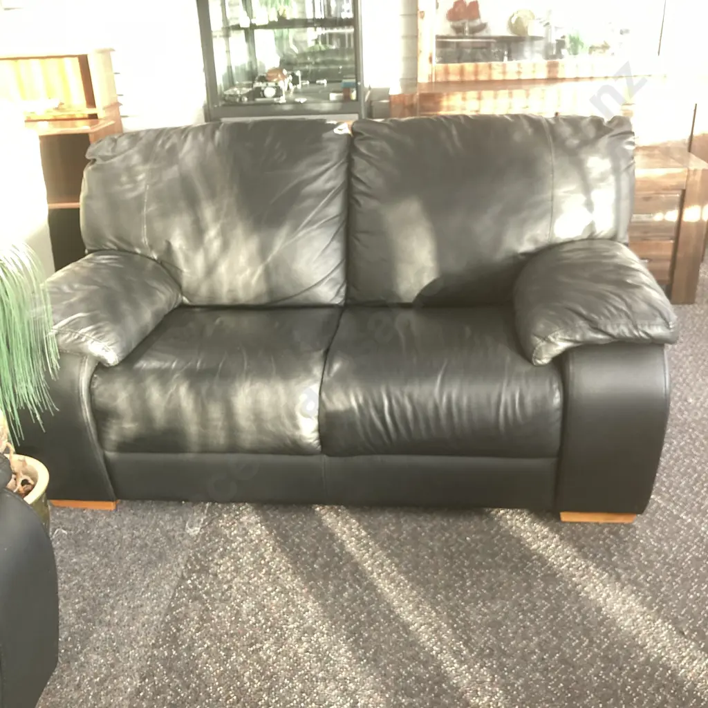 Italian Incanto Divani Black Leather 3 Seater & 2 Seater Lounge Suite Image 1++