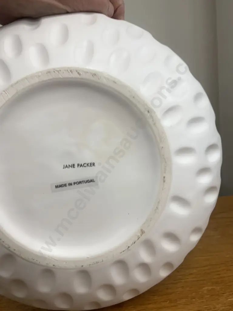 Jane Packer Dimpled Round White Ceramic Vase, H20 Dia32cm, Portugal (Small Chip On Top) Image 1++