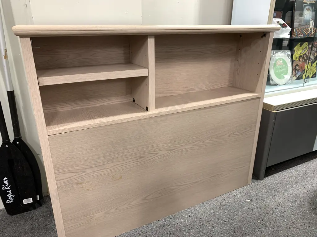 Oak Effect Headboard With Shelves & Storage, H101 W124 D27cm Image 1++