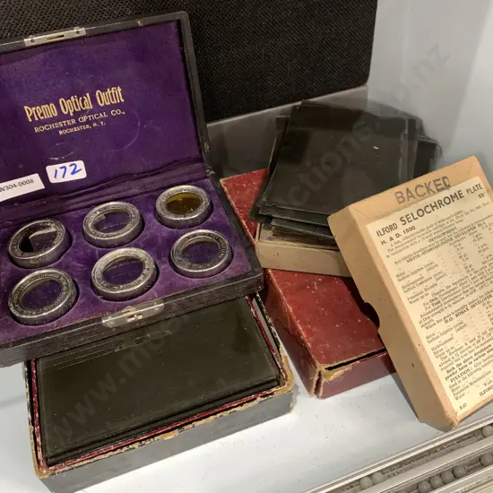 Vintage Boxed Optical R.O.C. Wide Angle Lens With Assorted Developers Plates