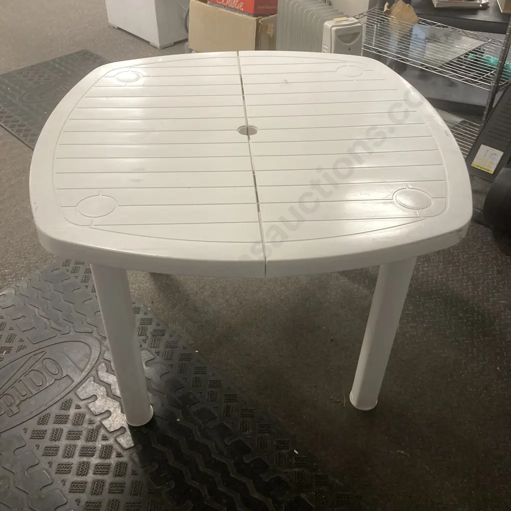 White Cosmoplast (UAE) Square Outdoor Table, Adjustable Feet, H73 W99 D99cm Image 1++