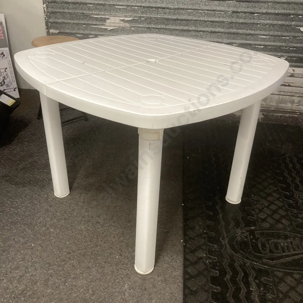 White Cosmoplast (UAE) Square Outdoor Table, Adjustable Feet, H73 W99 D99cm Image 1++