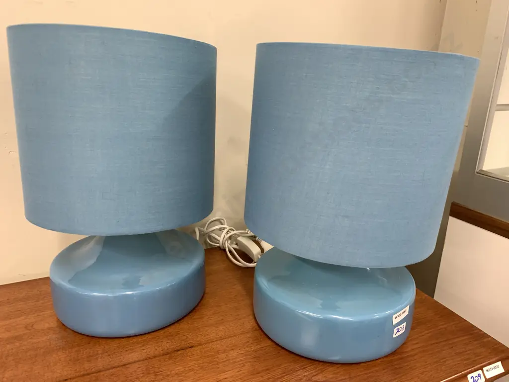Pair Of Modern Ceramic Table Lamps 'Home Maker' Petrol Blue Image 1++