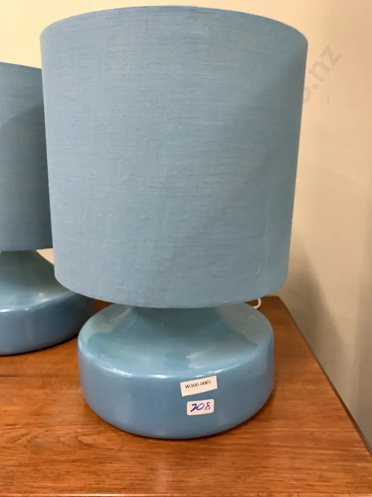 Pair Of Modern Ceramic Table Lamps 'Home Maker' Petrol Blue Image 1++