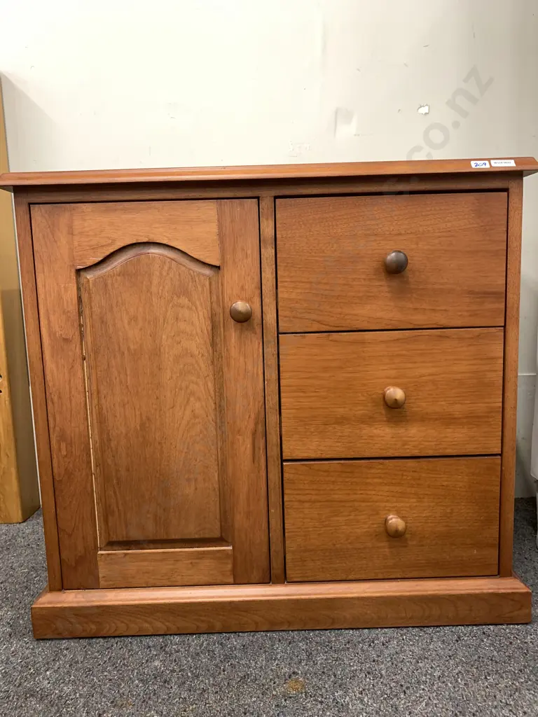 Solid Wood Storage Cabinet, 3 Drawer, 1 Door, CD Compartments, Knob Handles, H70 W75 D44cm Image 1++