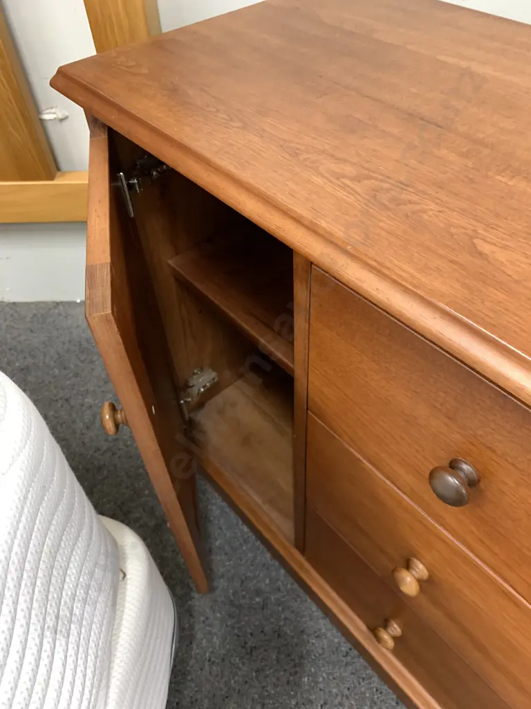 Solid Wood Storage Cabinet, 3 Drawer, 1 Door, CD Compartments, Knob Handles, H70 W75 D44cm Image 1++