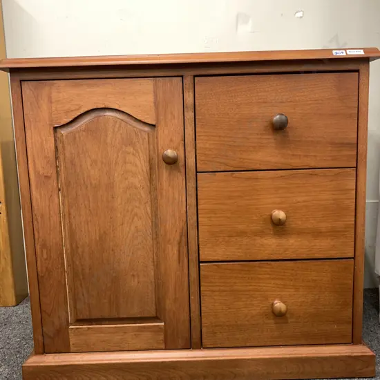 Solid Wood Storage Cabinet, 3 Drawer, 1 Door, CD Compartments, Knob Handles, H70 W75 D44cm