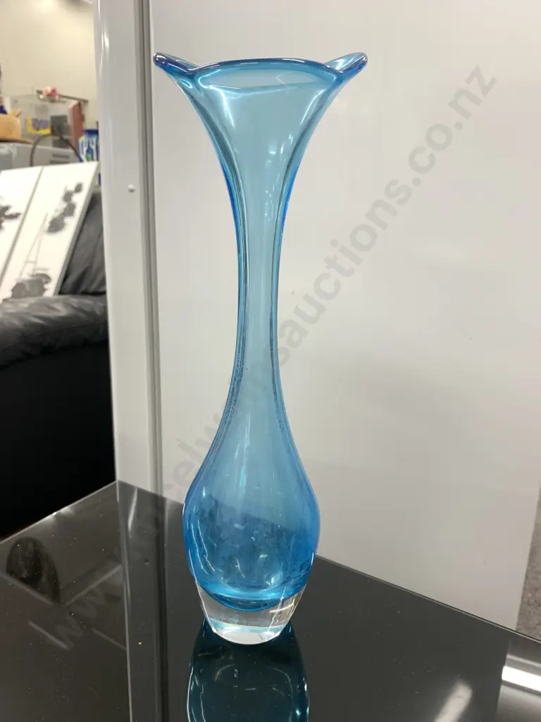 Tall Blue & Clear Scandinavian Glass Vase, H33cm Image 1++