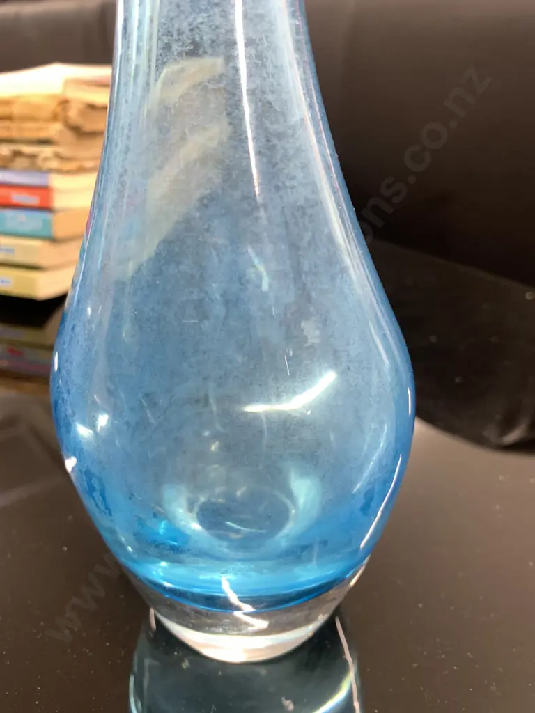Tall Blue & Clear Scandinavian Glass Vase, H33cm Image 1++