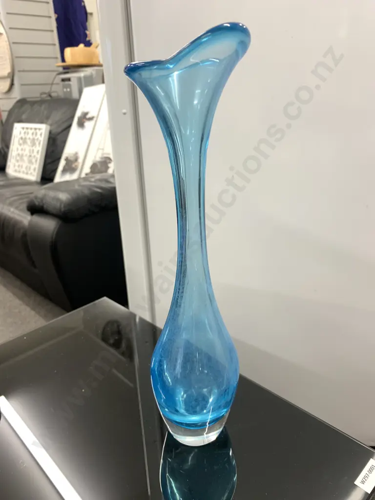 Tall Blue & Clear Scandinavian Glass Vase, H33cm Image 1++