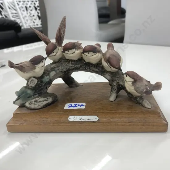 G. Armani Sparrows On Branch Ornament, 18 x 13cm