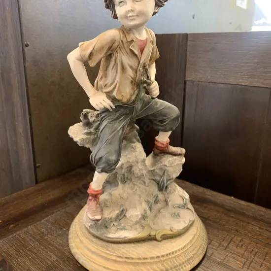 Vintage Armani Boy With Slingshot Figurine, Signed AG