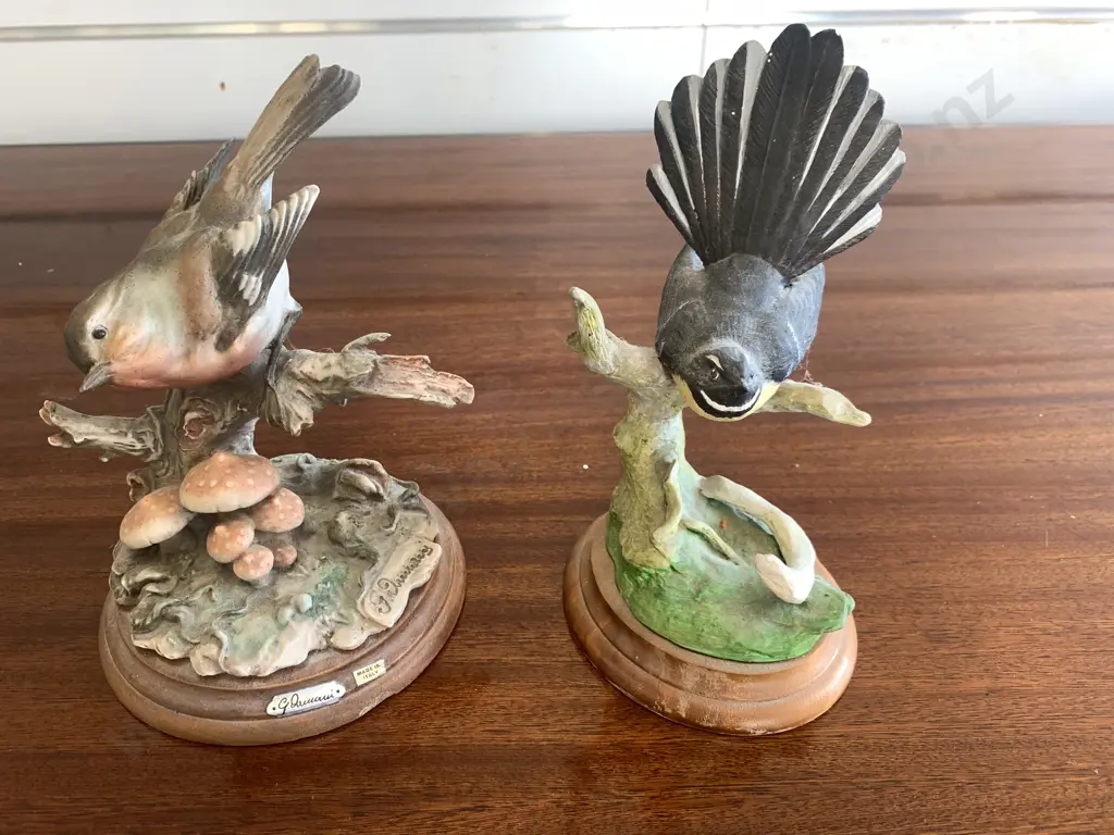 Vintage Bird Figurines On Wooden Plinth x 2 Image 1++
