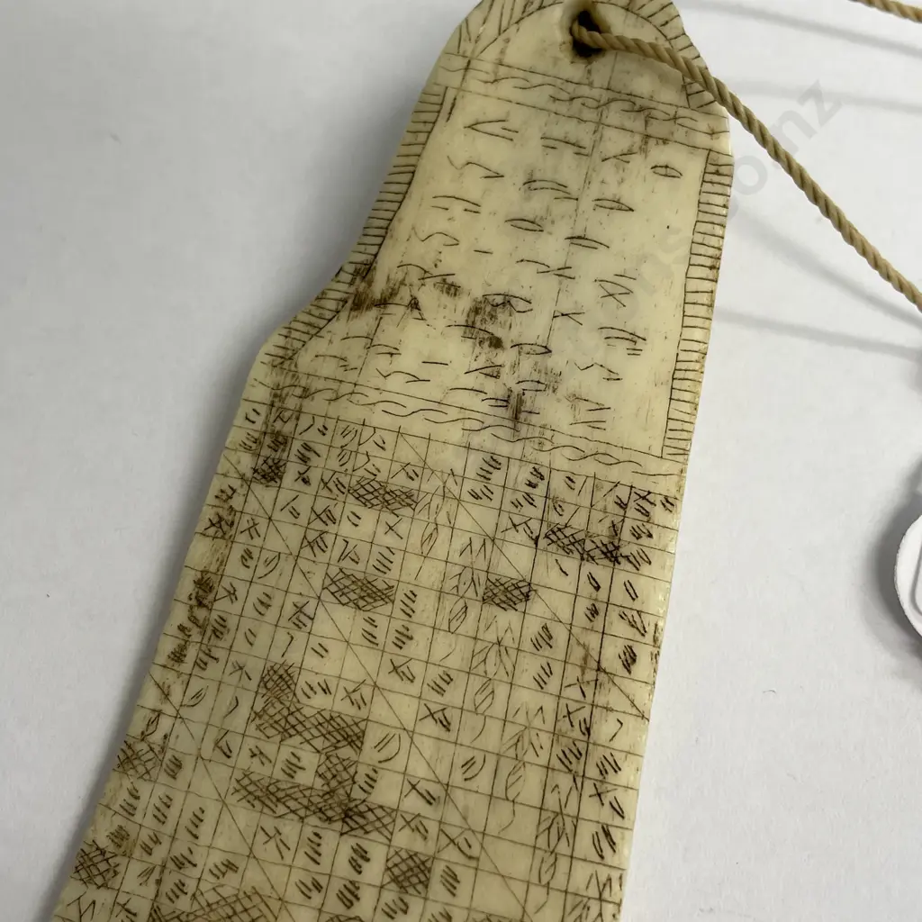 Rare 19th Century Scrimshaw on rib bone. L17cm W4.5cm Image 1++