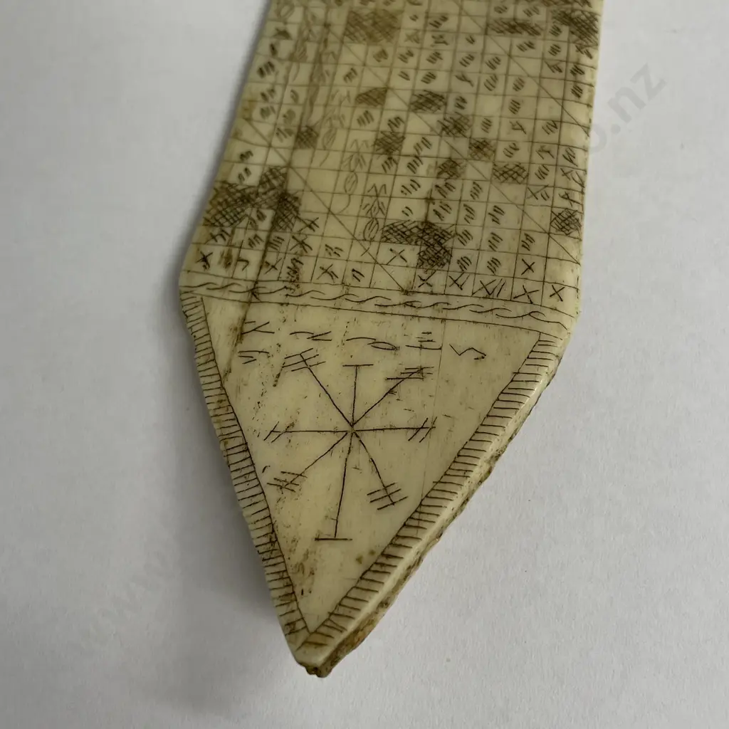 Rare 19th Century Scrimshaw on rib bone. L17cm W4.5cm Image 1++