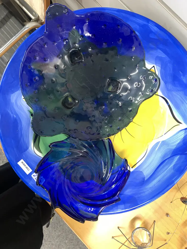 Petra Ceramics Large Serving Platter ' Blue Flora' With Blue Glass Dishes Image 1++