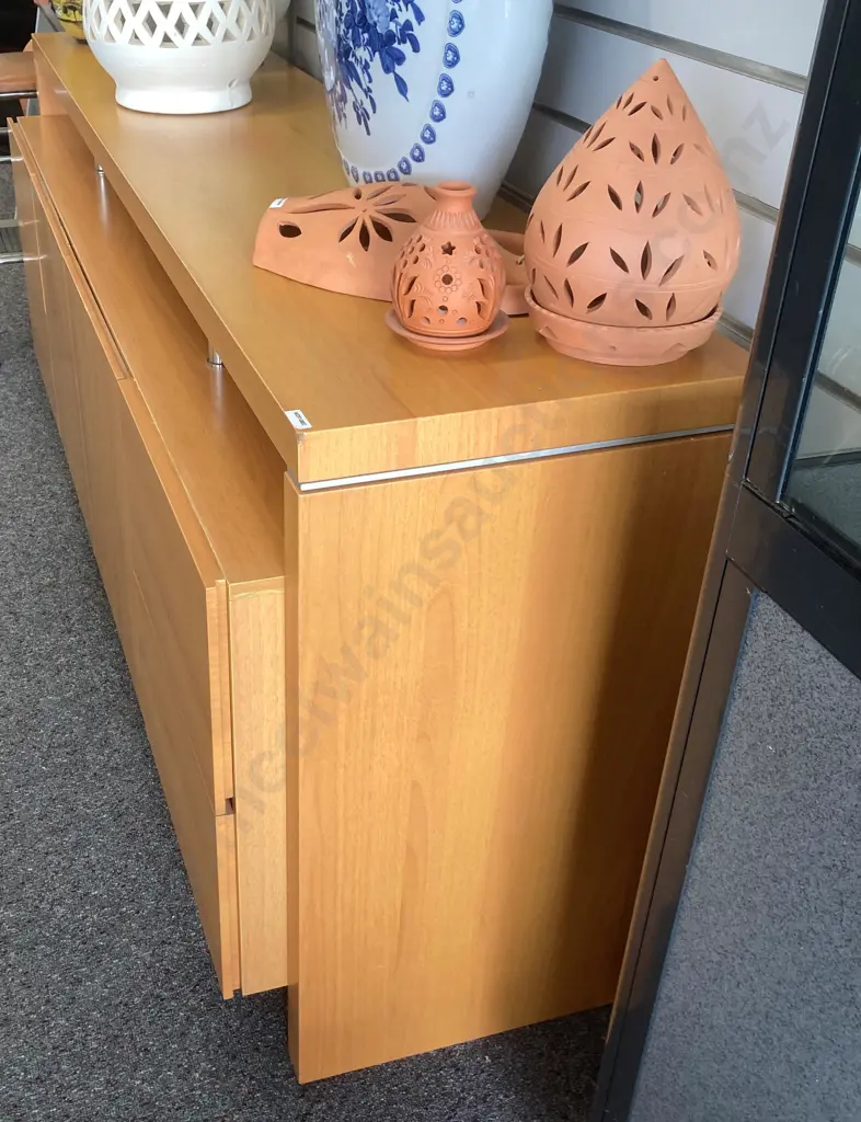 Wood Effect Sideboard, Top Supported By Chrome Pillars, 4 Drawer, 2 Door, H72 W180 D45cm Image 1++