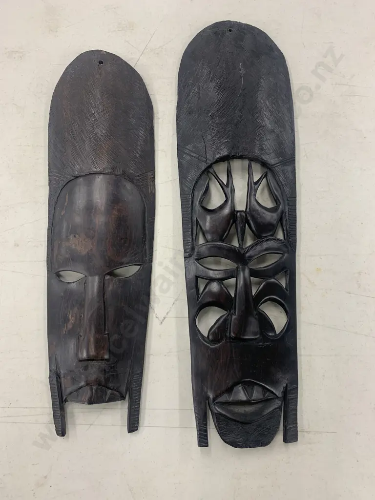 Wooden Tribal Mask Wall Plaques x2 Image 1++