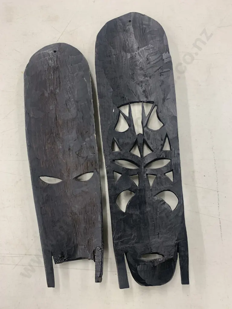 Wooden Tribal Mask Wall Plaques x2 Image 1++