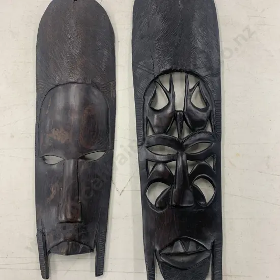 Wooden Tribal Mask Wall Plaques x2