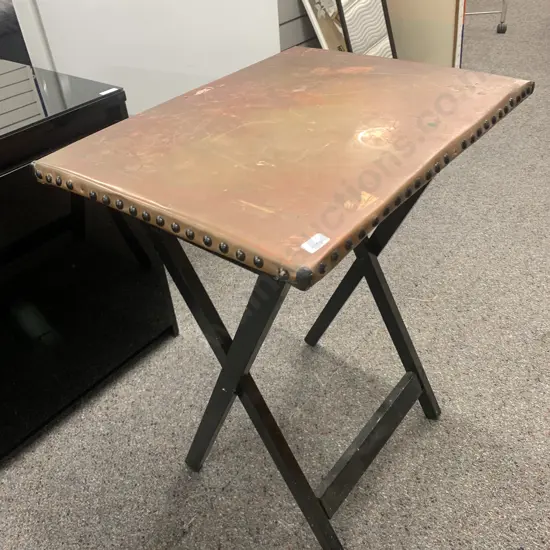 Vintage Foldup Table, Black Frame With Copper Domed Top, H66cm