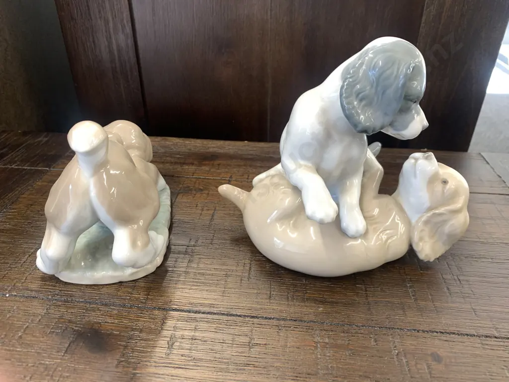 Lladro Puppy Sniffing Flower (af) With Nao 'Twerp & Mikie' Playing Puppies Image 1++