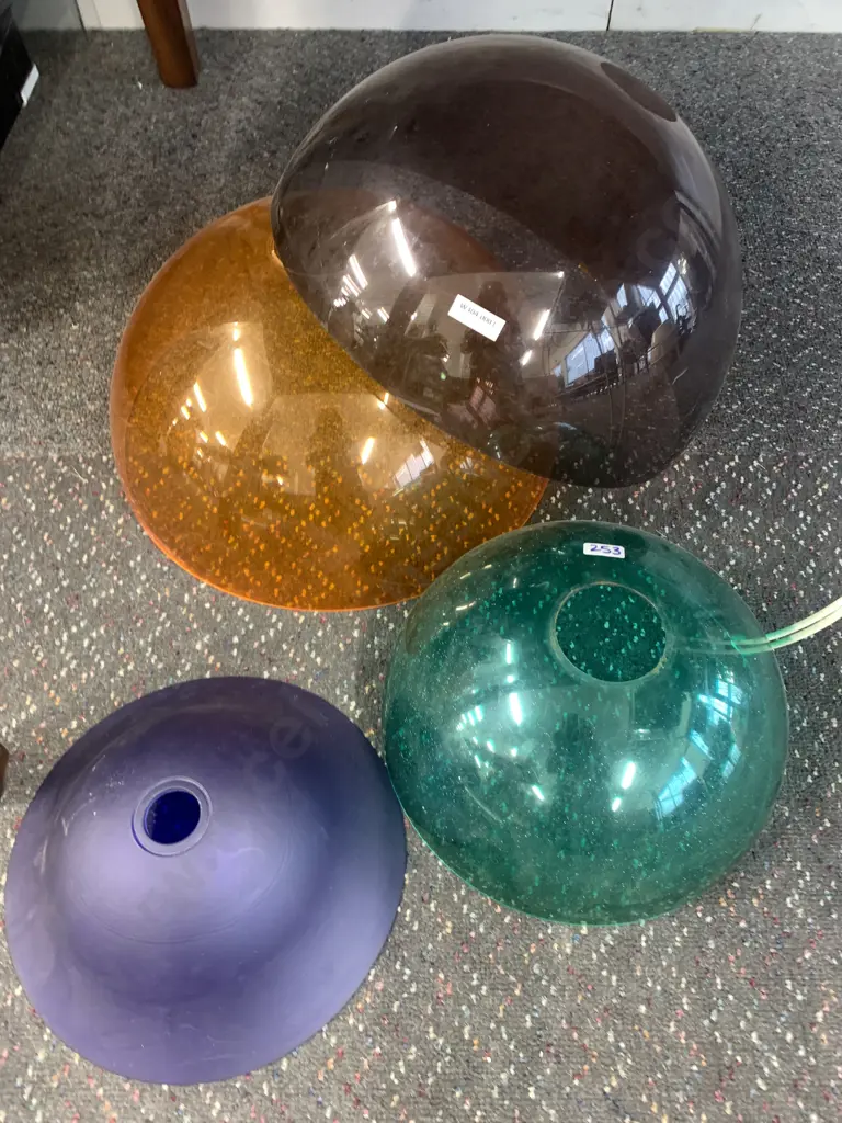 Assorted Retro Light Shades x 3 Perspex Including Purple Glass Shade Image 1++