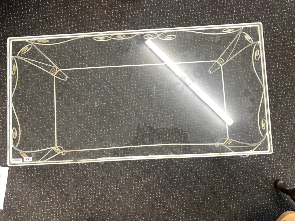 Retro Cream rectangular Wrought Occasional Table With Glass Top, H52 W77 D40cm Image 1++