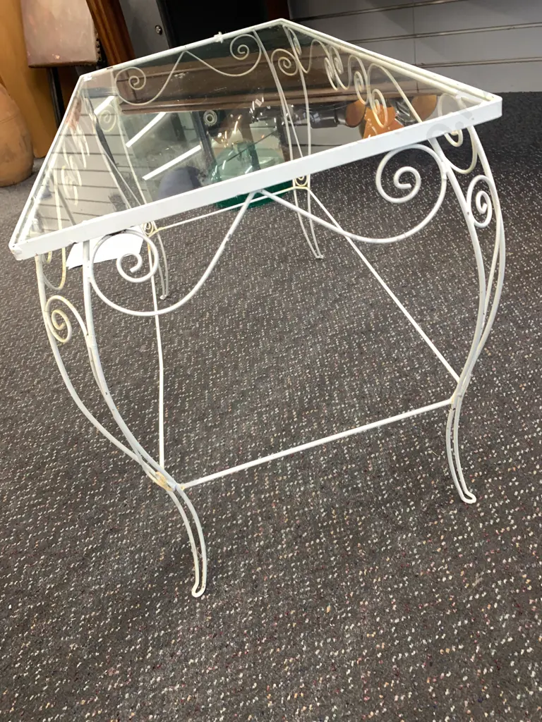 Retro Cream rectangular Wrought Occasional Table With Glass Top, H52 W77 D40cm Image 1++