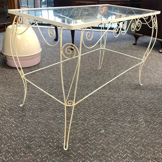 Retro Cream rectangular Wrought Occasional Table With Glass Top, H52 W77 D40cm