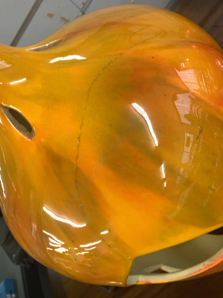 Retro Mid Century Style Pottery Light Shade, Orange With Green Tone, af (crack On Top) H51cm Image 1++