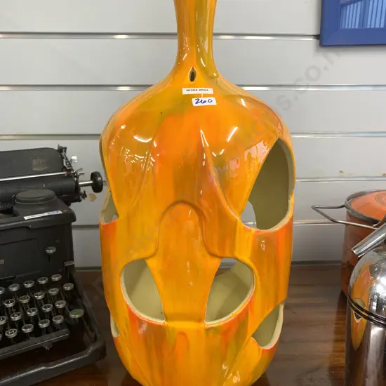 Retro Mid Century Style Pottery Light Shade, Orange With Green Tone, af (crack On Top) H51cm