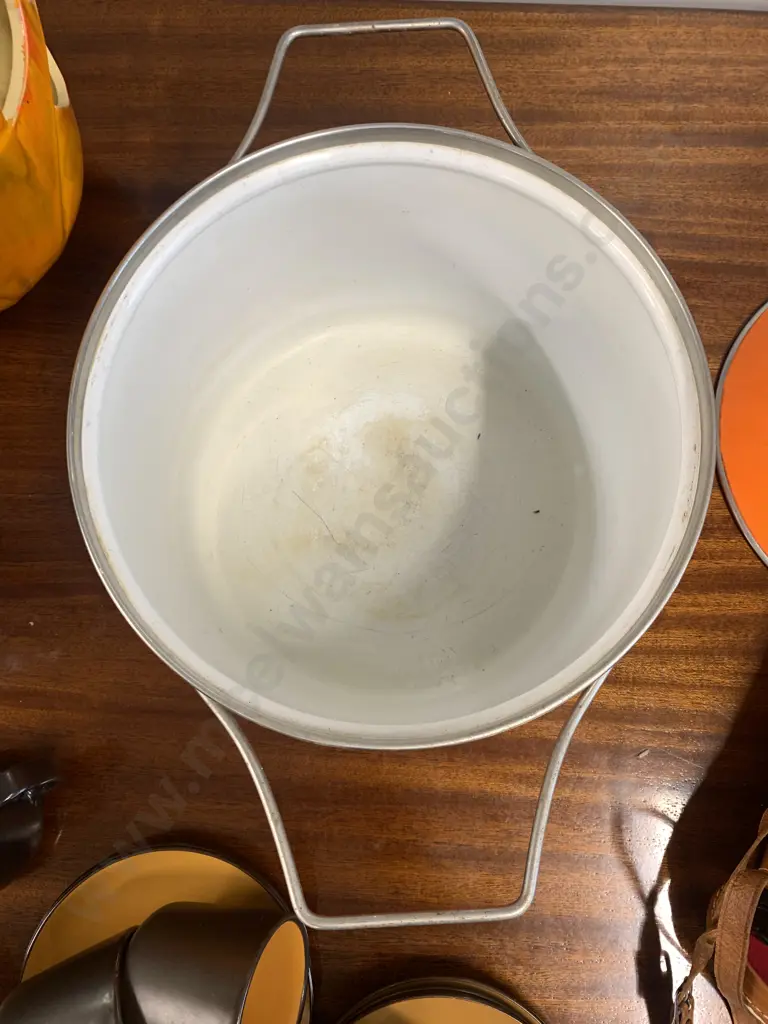 Retro Enamel Stockpot, Orange / Black With Double Handled Lid Image 1++