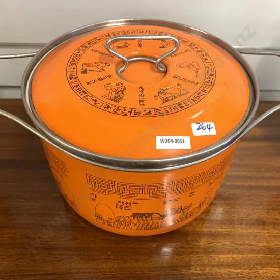 Retro Enamel Stockpot, Orange / Black With Double Handled Lid