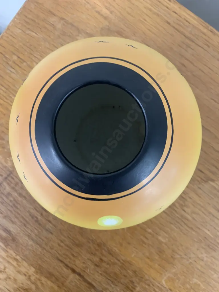 Vase Yellow And Black Forest And Farm Scene Image 1++