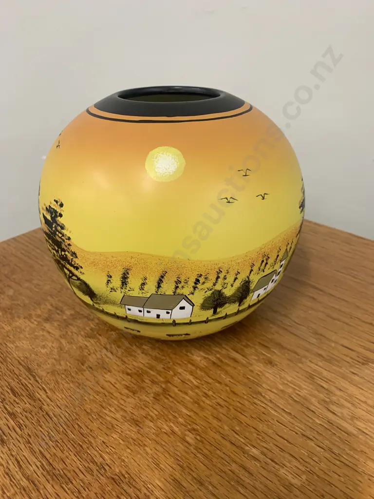Vase Yellow And Black Forest And Farm Scene Image 1++